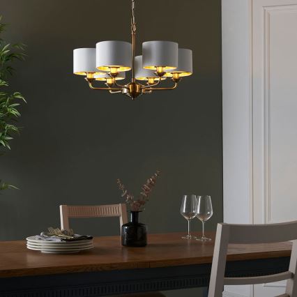 Endon 98936 - Luster na reťazi HIGHCLERE 6xE14/28W/230V biela/mosadz
