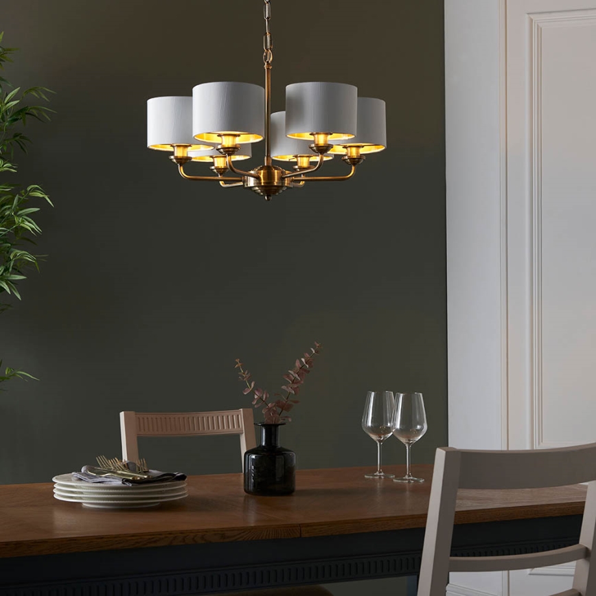 Endon 98936 - Luster na reťazi HIGHCLERE 6xE14/28W/230V biela/mosadz