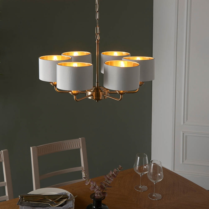 Endon 98936 - Luster na reťazi HIGHCLERE 6xE14/28W/230V biela/mosadz