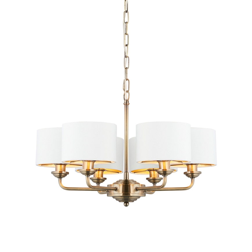 Endon 98936 - Luster na reťazi HIGHCLERE 6xE14/28W/230V biela/mosadz