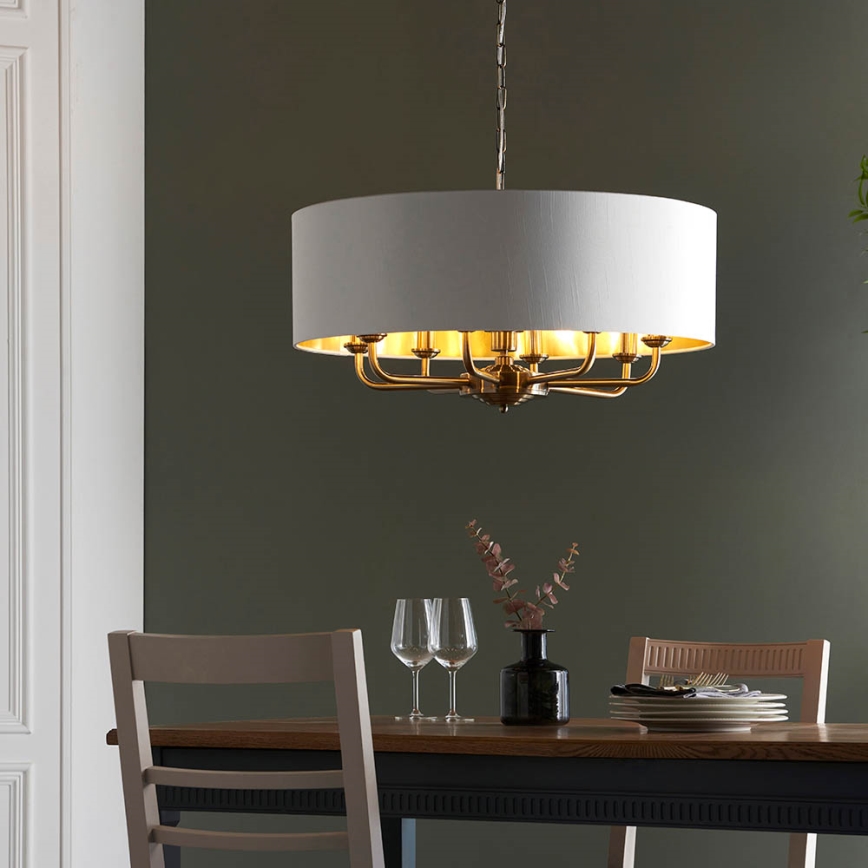 Endon 98938 - Luster na reťazi HIGHCLERE 8xE14/40W/230V Ø 70 cm biela/mosadz