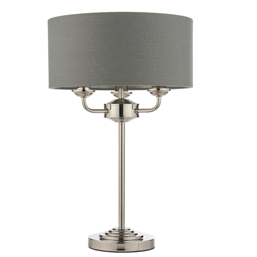 Endon 99149 - Stolná lampa HIGHCLERE 3xE14/18W/230V šedá/lesklý chróm pr. 32 cm