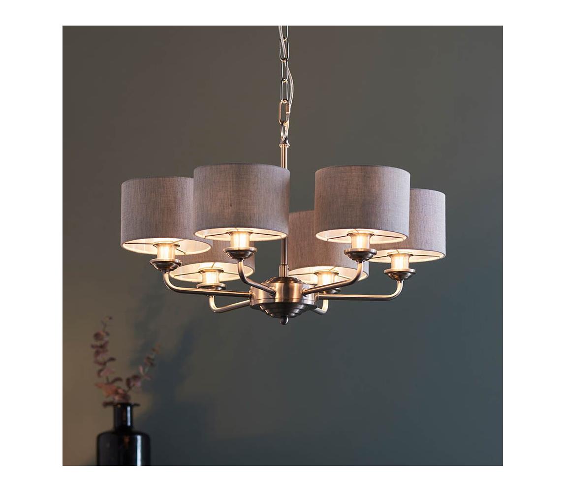 Endon 99151 - Luster na reťazi HIGHCLERE 6xE14/28W/230V sivá/matný chróm 99151
