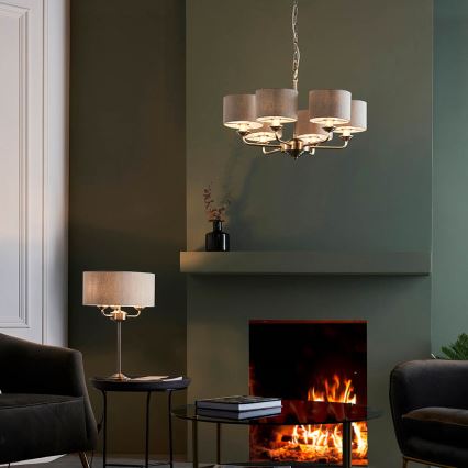 Endon 99151 - Luster na reťazi HIGHCLERE 6×E14/28W/230V sivá/matný chróm priemer 53 cm