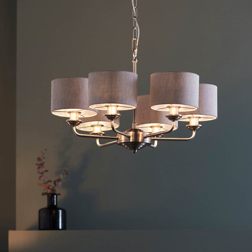 Endon 99151 - Luster na reťazi HIGHCLERE 6×E14/28W/230V sivá/matný chróm priemer 53 cm