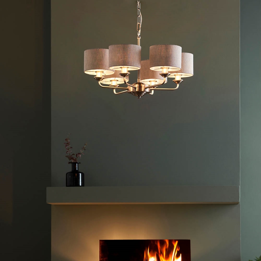 Endon 99151 - Luster na reťazi HIGHCLERE 6×E14/28W/230V sivá/matný chróm priemer 53 cm