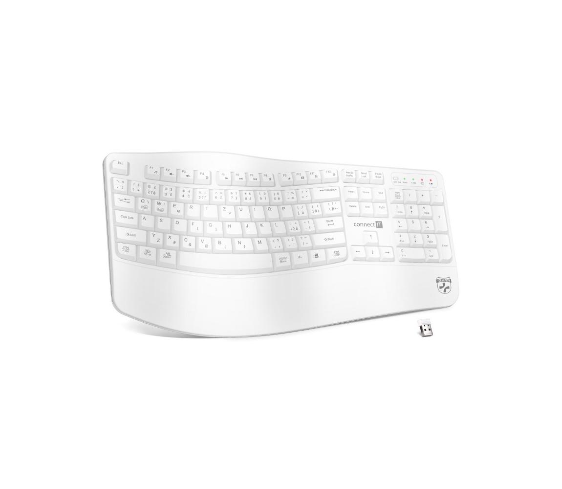 CONNECT IT Ergonomická bezdrôtová klávesnica s CZ/SK lokalizáciou 1xAA biela CKB-2815-CS