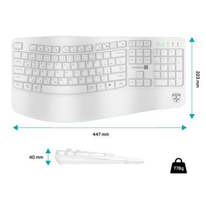 Ergonomická bezdrôtová klávesnica s CZ/SK lokalizáciou 1xAA biela