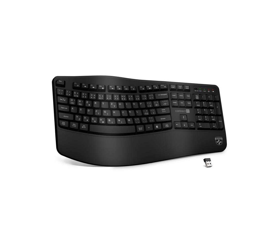 CONNECT IT Ergonomická bezdrôtová klávesnica s CZ/SK lokalizáciou 1xAA čierna CKB-2810-CS