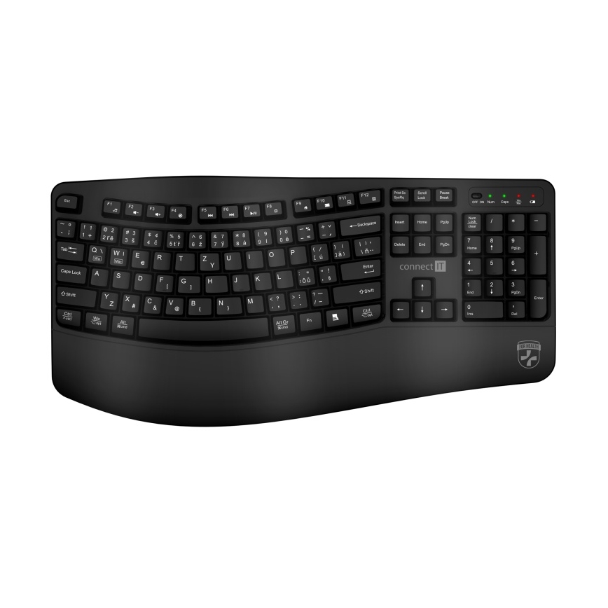 Ergonomická bezdrôtová klávesnica s CZ/SK lokalizáciou 1xAA čierna