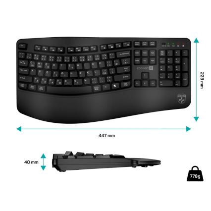 Ergonomická bezdrôtová klávesnica s CZ/SK lokalizáciou 1xAA čierna