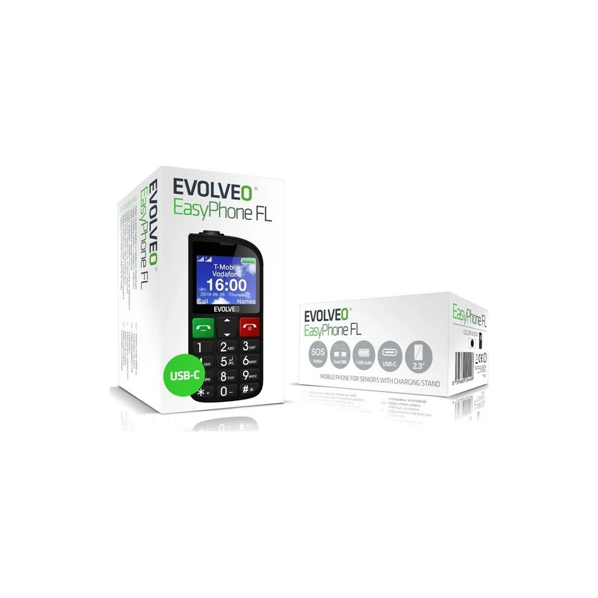 Evolveo - EasyPhone FL, mobilný telefón pre seniorov, čierny