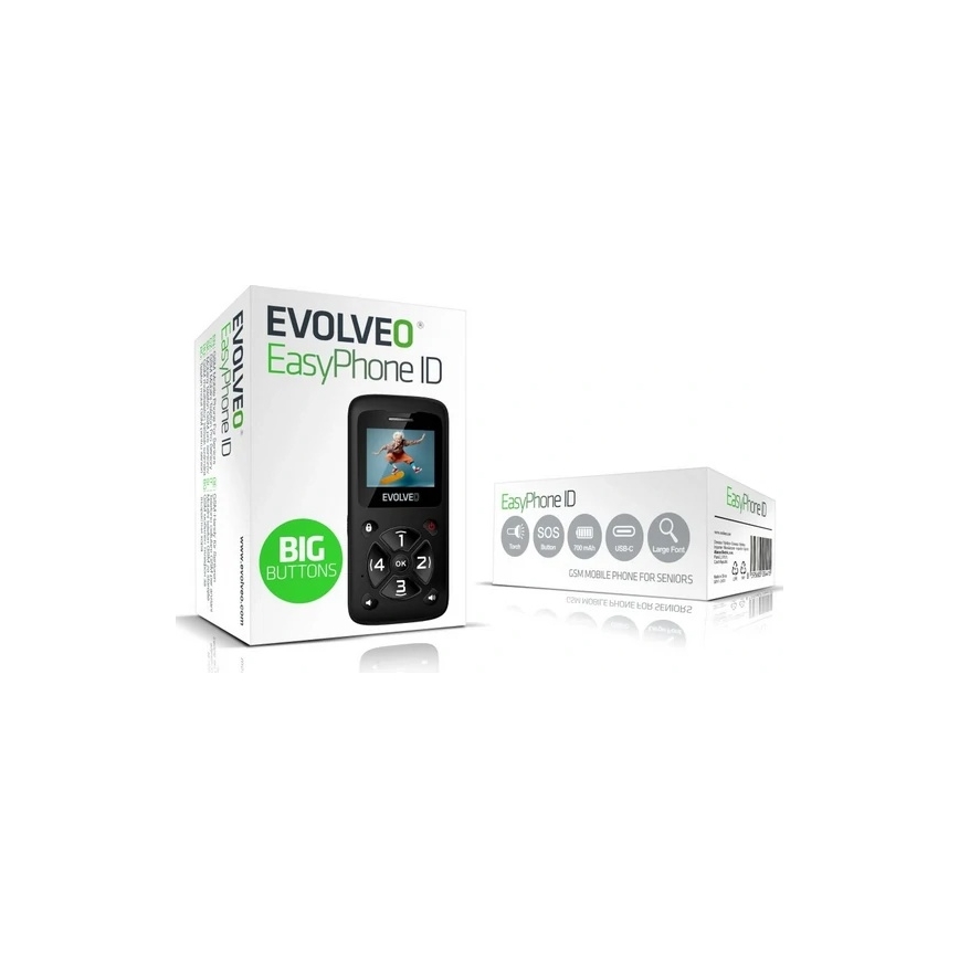 Evolveo - EasyPhone ID, mobilný telefón pre seniorov, čierny