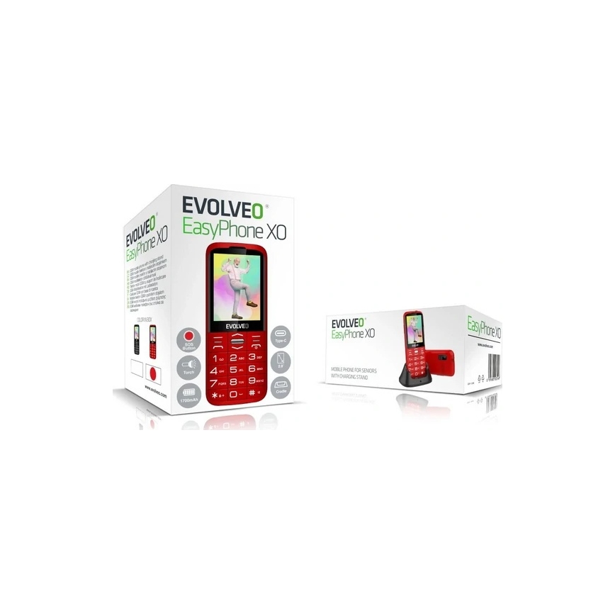 Evolveo - EasyPhone XO, mobilný telefón pre seniorov, červený