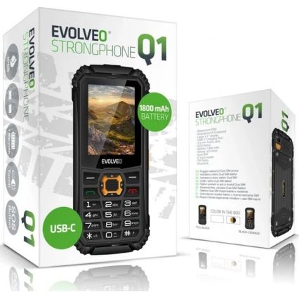 Evolveo-StrongPhone Q1, vodotesný Dual SIM telefón, čierno-oranžový