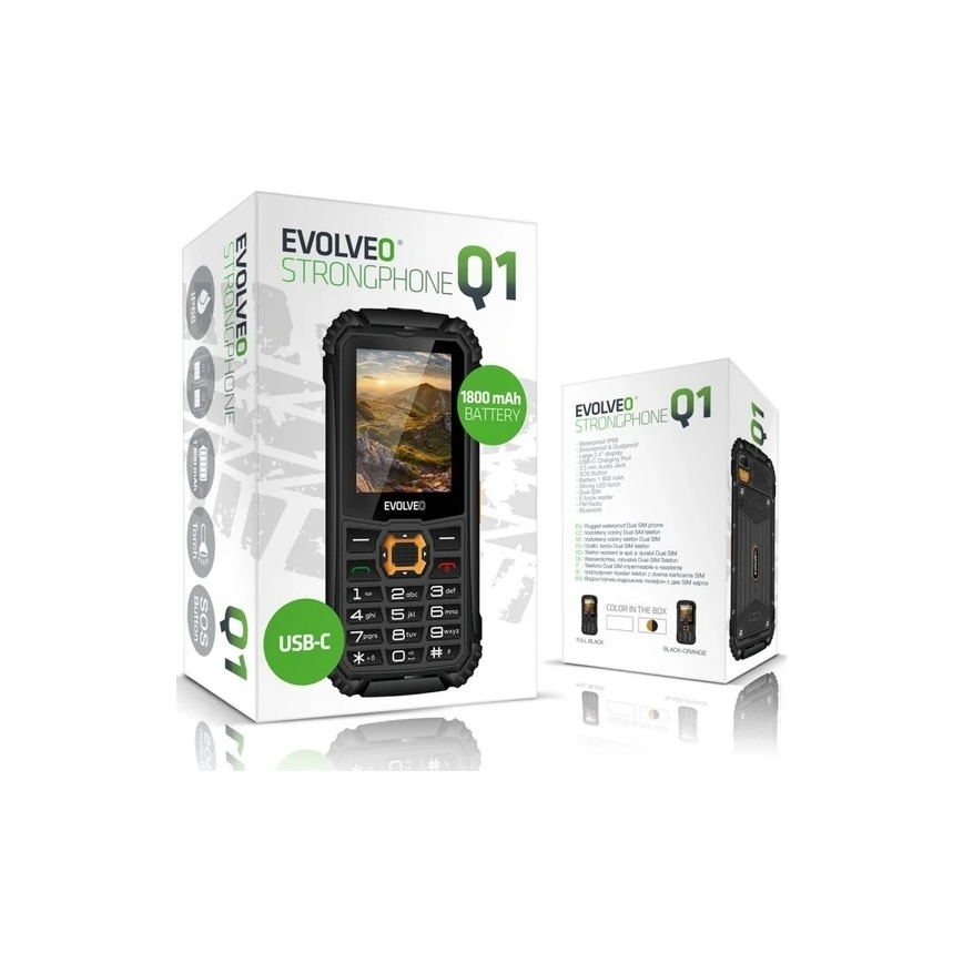 Evolveo-StrongPhone Q1, vodotesný Dual SIM telefón, čierno-oranžový