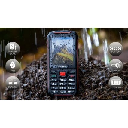 Evolveo - StrongPhone W4, vodotesný Dual SIM telefón, čierno-červený