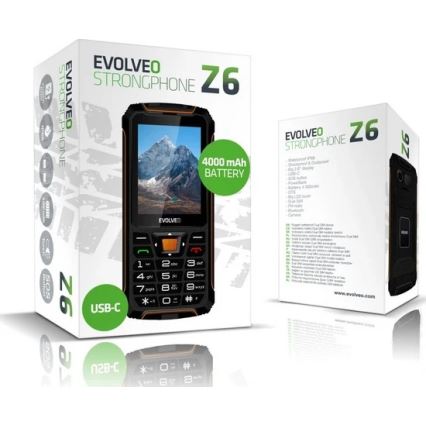 Evolveo - StrongPhone Z6, vodotesný Dual SIM telefón, čierno-oranžový