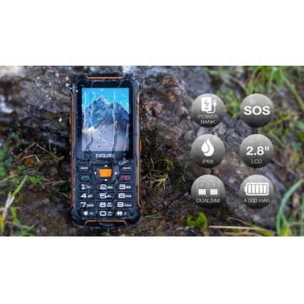 Evolveo - StrongPhone Z6, vodotesný Dual SIM telefón, čierno-oranžový