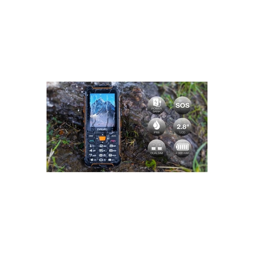 Evolveo - StrongPhone Z6, vodotesný Dual SIM telefón, čierno-oranžový
