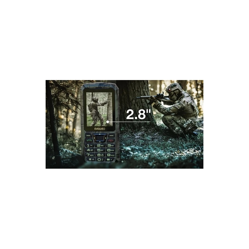 Evolveo - StrongPhone Z6, vodotesný Dual SIM telefón, poľovnícka kamufláž