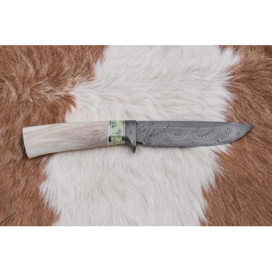 Exkluzívny damaškový nôž 13 cm serpentinit/sobí paroh
