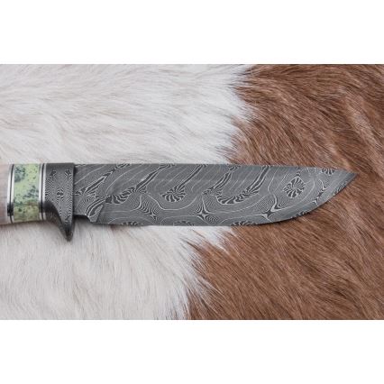 Exkluzívny damaškový nôž 13 cm serpentinit/sobí paroh