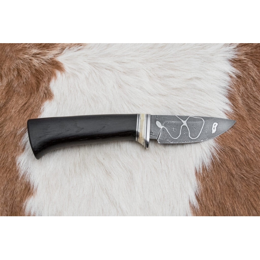 Exkluzívny damaškový nôž 8,6 cm dub/ťavia kosť
