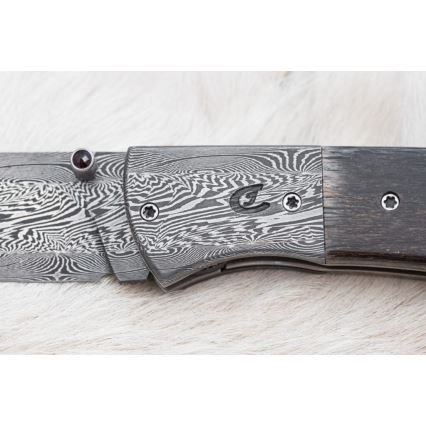 Exkluzívny zatvárací damaškový nôž 8 cm mamutia kosť