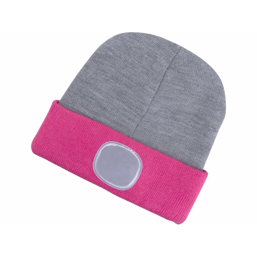 Extol - Čiapka s čelovkou a USB nabíjaním 300 mAh sivá/ružová veľ. UNI