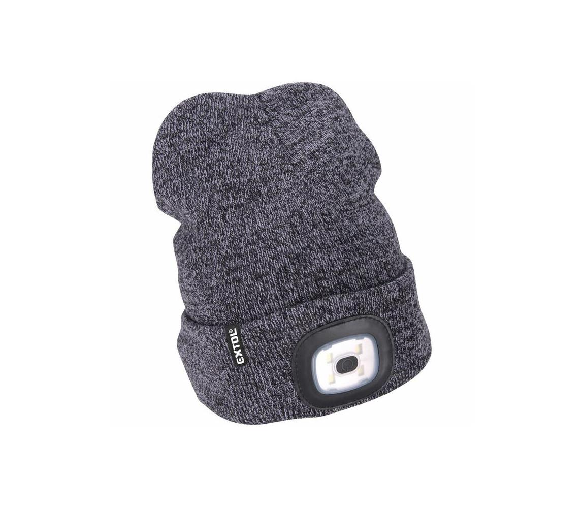 Extol - Čiapka s čelovkou a USB nabíjaním, 300 mAh, sivá, veľ. UNI 43462