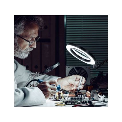 Extol - LED Stmievateľná stolná lampa s lupou LED/8W/5V 2900/4500/7500K čierna