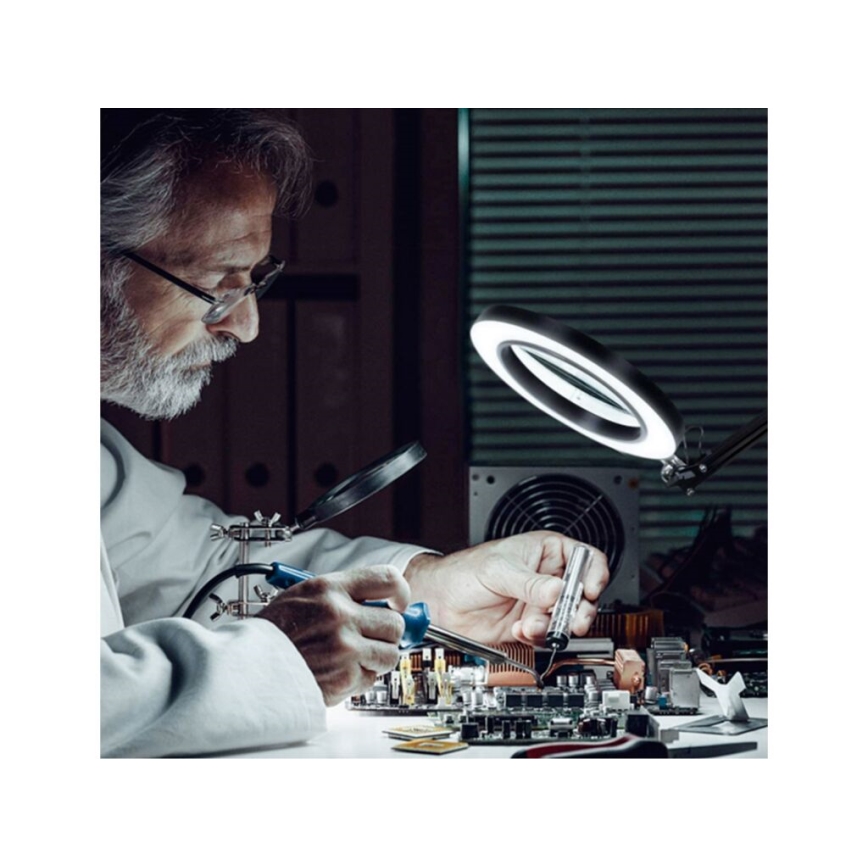 Extol - LED Stmievateľná stolná lampa s lupou LED/8W/5V 2900/4500/7500K čierna