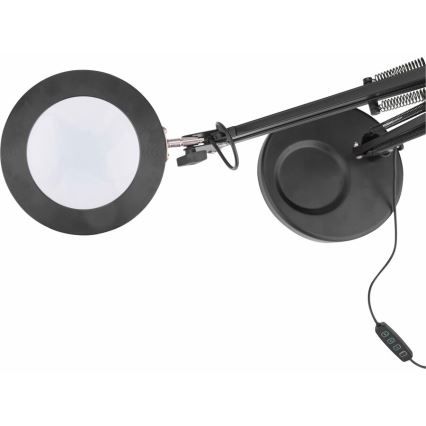 Extol - LED Stmievateľná stolná lampa s lupou LED/8W/5V 2900/4500/7500K čierna