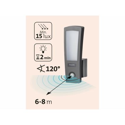 Extol - LED Vonkajšie nástenné svietidlo so senzorom LED/15W/230V IP65