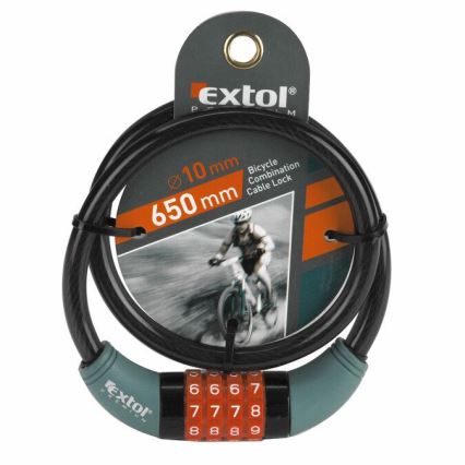 Extol Premium - Zámok na bicykel s lankom 10x650 mm a štvormiestnym kódom