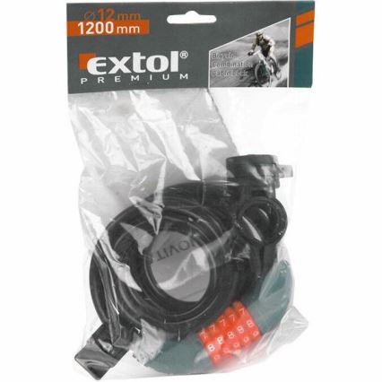 Extol Premium - Zámok na bicykel s lankom 12x1200 mm a päťciferným kódom