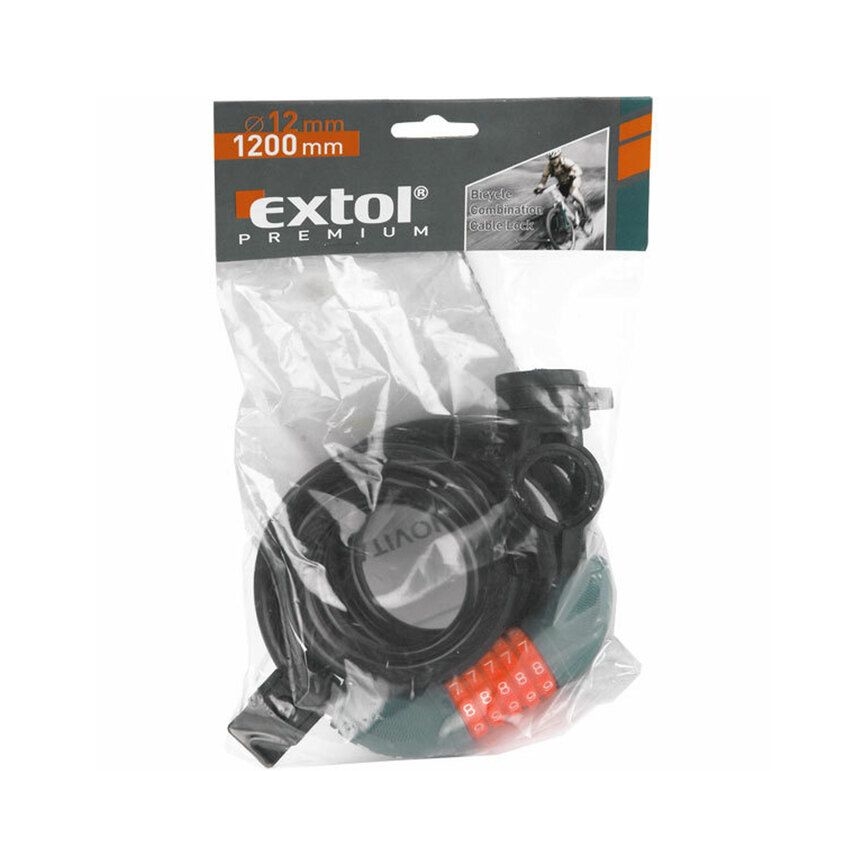 Extol Premium - Zámok na bicykel s lankom 12x1200 mm a štvormiestnym kódom