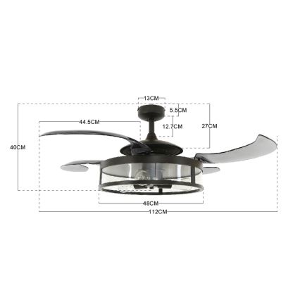FANAWAY 212927 - LED stropný ventilátor CLASSIC 3xE27/4W/230V čierna pr. 112 cm + diaľkové ovládanie