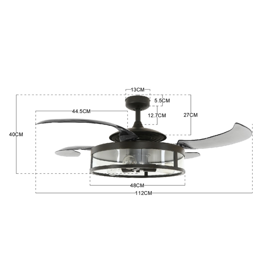 FANAWAY 212927 - LED stropný ventilátor CLASSIC 3xE27/4W/230V čierna pr. 112 cm + diaľkové ovládanie
