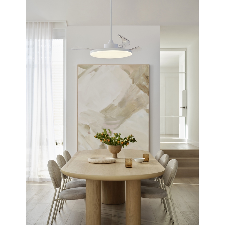 FANAWAY 21612949 - LED Stmievateľný stropný ventilátor STROLL LED/30W/230V 2700/3500/5000K pr. 106 cm biela/číra + diaľkové ovládanie