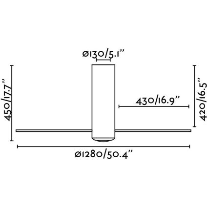 FARO 32035 - Stropný ventilátor TUBE FAN čierna/číra pr. 128 cm + diaľkové ovládanie