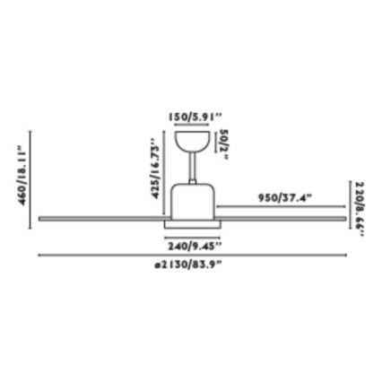 FARO 33461A - Stropný ventilátor ANDROS XL biela pr. 213 cm + diaľkové ovládanie