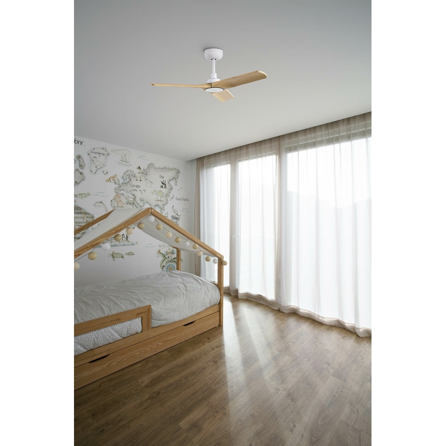 FARO 33805WT - Stropný ventilátor HEYWOOD S drevo/biela pr. 90 cm Wi-Fi Tuya + diaľkové ovládanie