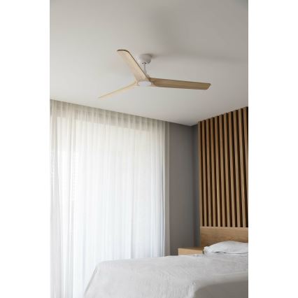 FARO 33810WT - Stropný ventilátor HEYWOOD L drevo/biela pr. 132 cm Wi-Fi Tuya + diaľkové ovládanie