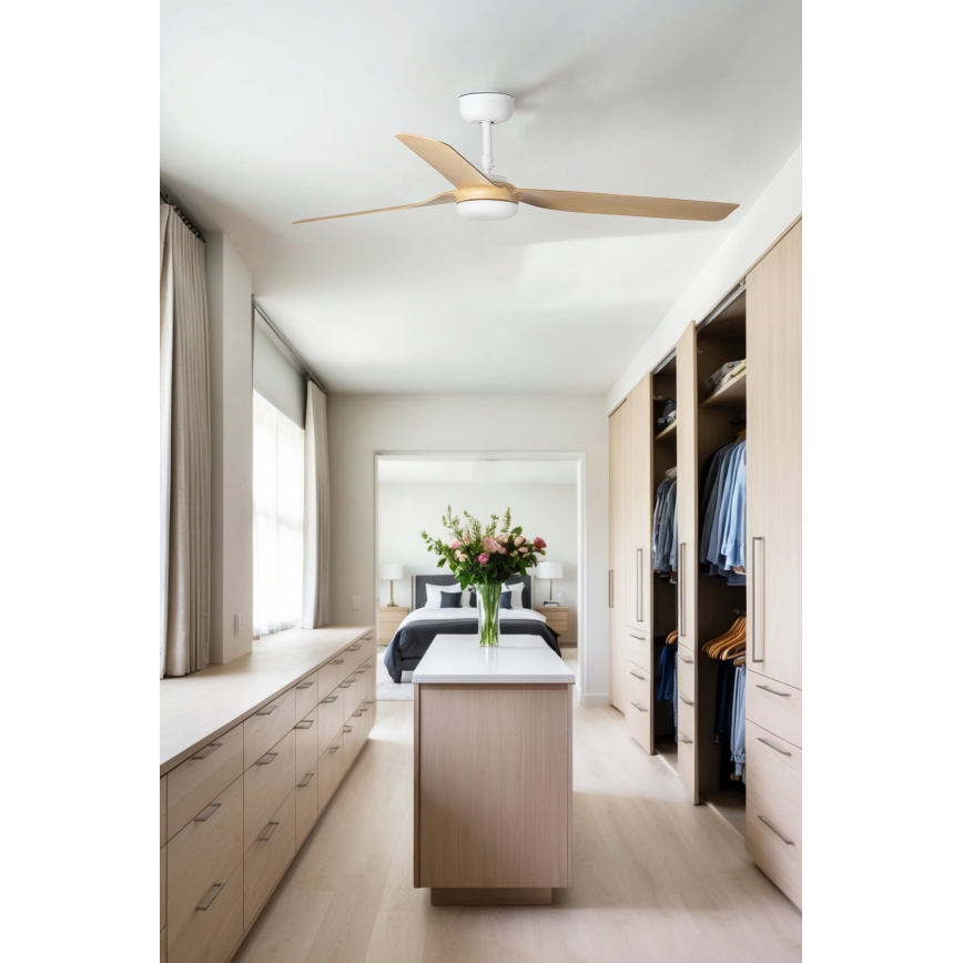 FARO 33816WT - Stropný ventilátor PUNT M hnedá/biela pr. 132 cm Wi-Fi Tuya + diaľkové ovládanie