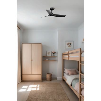 FARO 33825WT1S - LED stmievateľný stropný ventilátor HEY S, 10 W, 230 V, 2700/3000/4000 K, Ø 90 cm, čierny, Wi‑Fi Tuya + diaľkové ovládanie