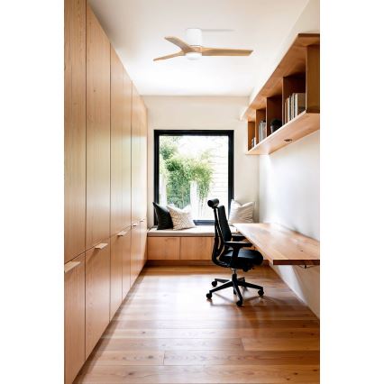 FARO 33836-1TW - LED stmievateľný stropný ventilátor HEYWOOD TUB S LED/10W/230V 2700/4000/6000K borovica/biela pr. 90 cm + diaľkové ovládanie