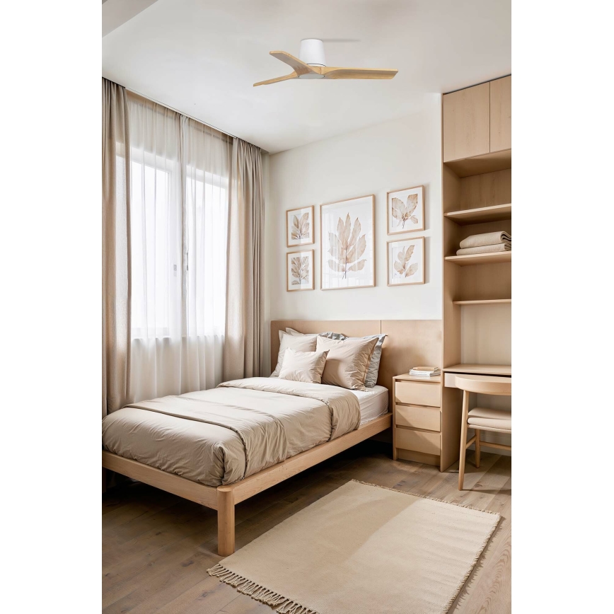FARO 33836WT - Stropný ventilátor HEYWOOD TUB S borovica/biela pr. 90 cm Wi-Fi Tuya + diaľkové ovládanie