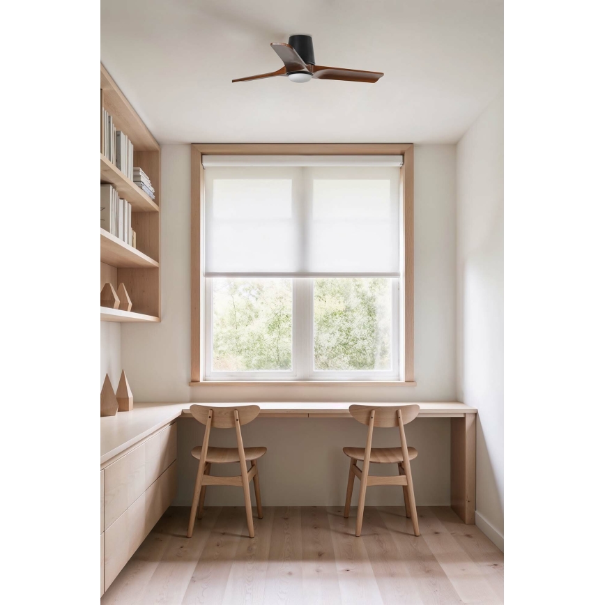 FARO 33837-1TW - LED stmievateľný stropný ventilátor HEYWOOD TUB S LED/10W/230V 2700/4000/6000K borovica/čierna pr. 90 cm + diaľkové ovládanie